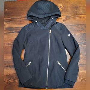 Guess Women's Black Softshell Jacket with Assymetrical Full Zip size M